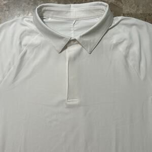 Lululemon Polo Shirt Mens Medium White Snap Front Short Sleeve Tennis Golf